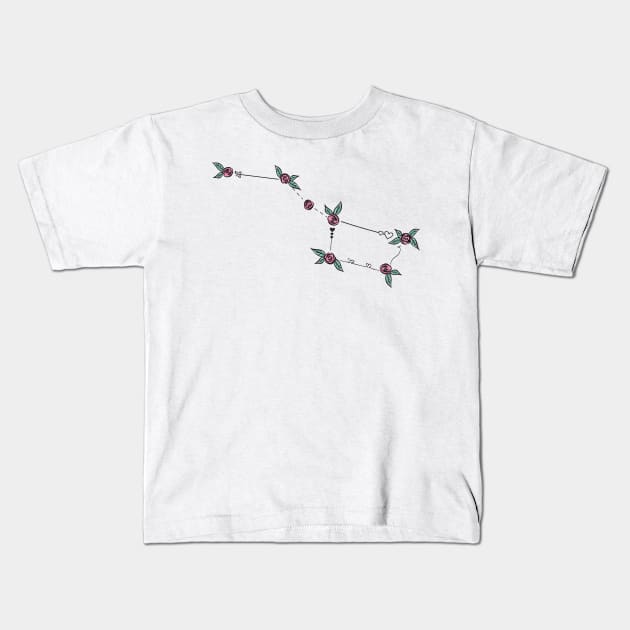 Ursa Major (Great Bear or Big Dipper) Constellation Roses and Hearts Doodle Kids T-Shirt by EndlessDoodles